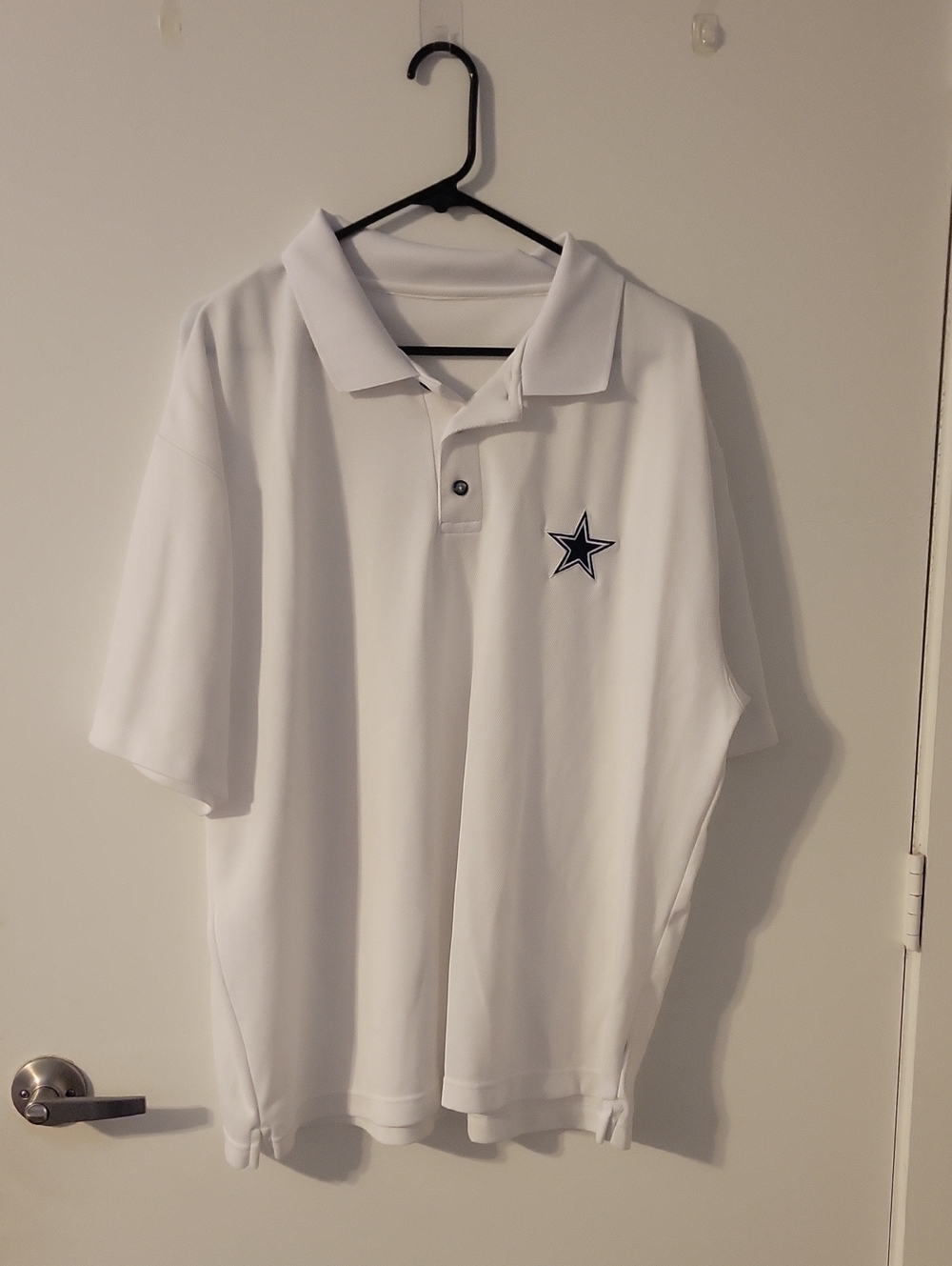 White Men's Polo Shirt with Embroidered Dallas Cowboys Star Accent